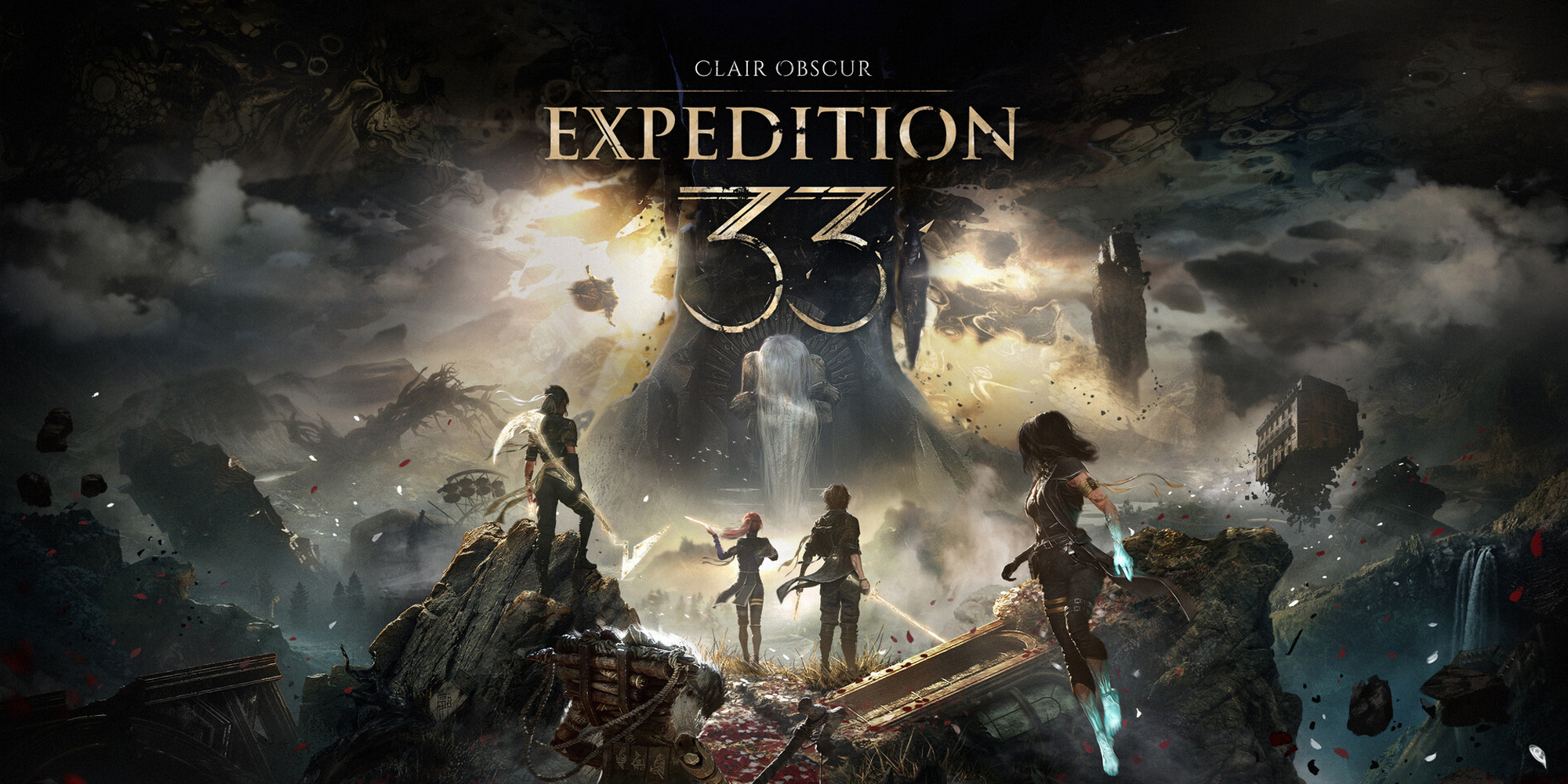 Clair Obscur Expedition 33 key art showing the expedition facing the Paintress