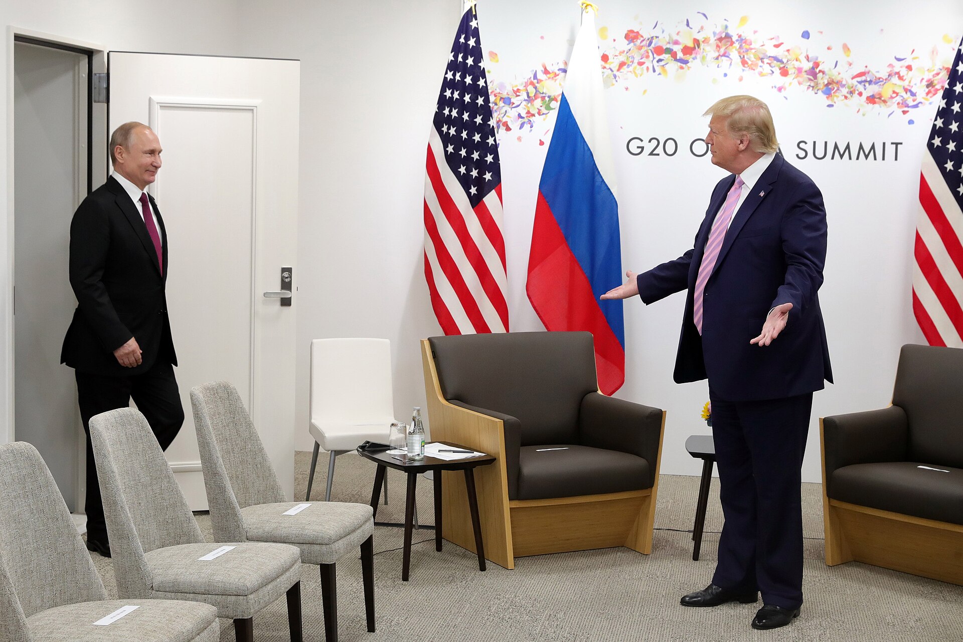 Russian President Vladimir Putin with U.S. President Donald Trump at a past meeting