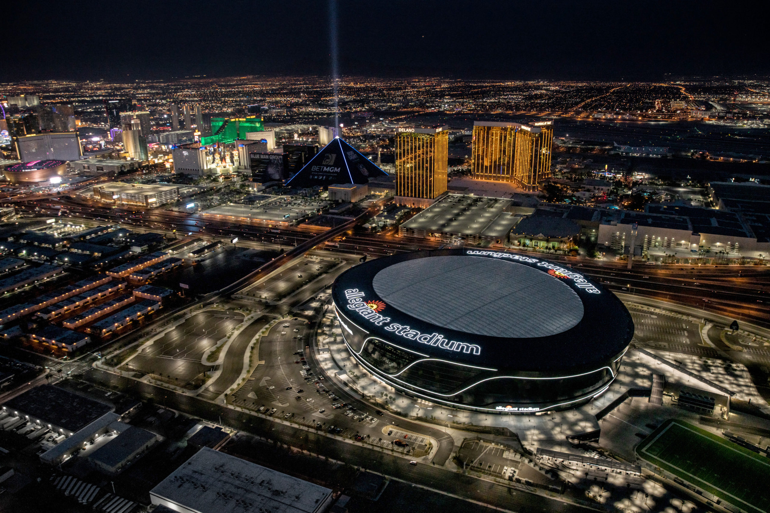Allegiant Stadium at night