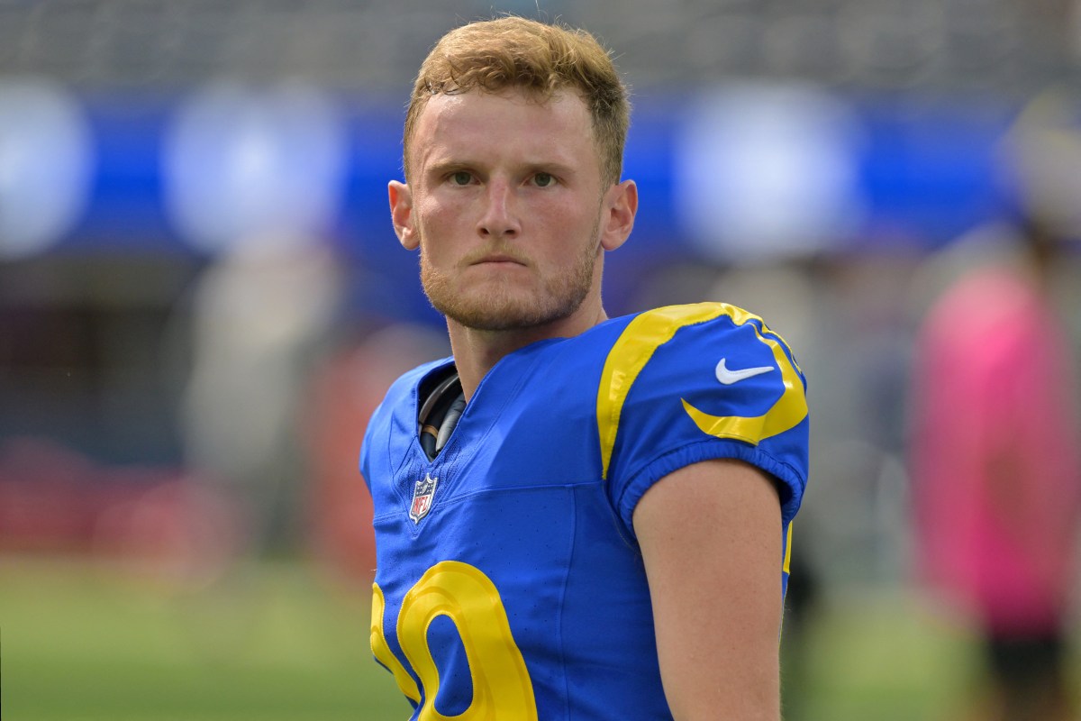 Blake Grupe warms up before his Rams debut against the Arizona Cardinals at SoFi Stadium