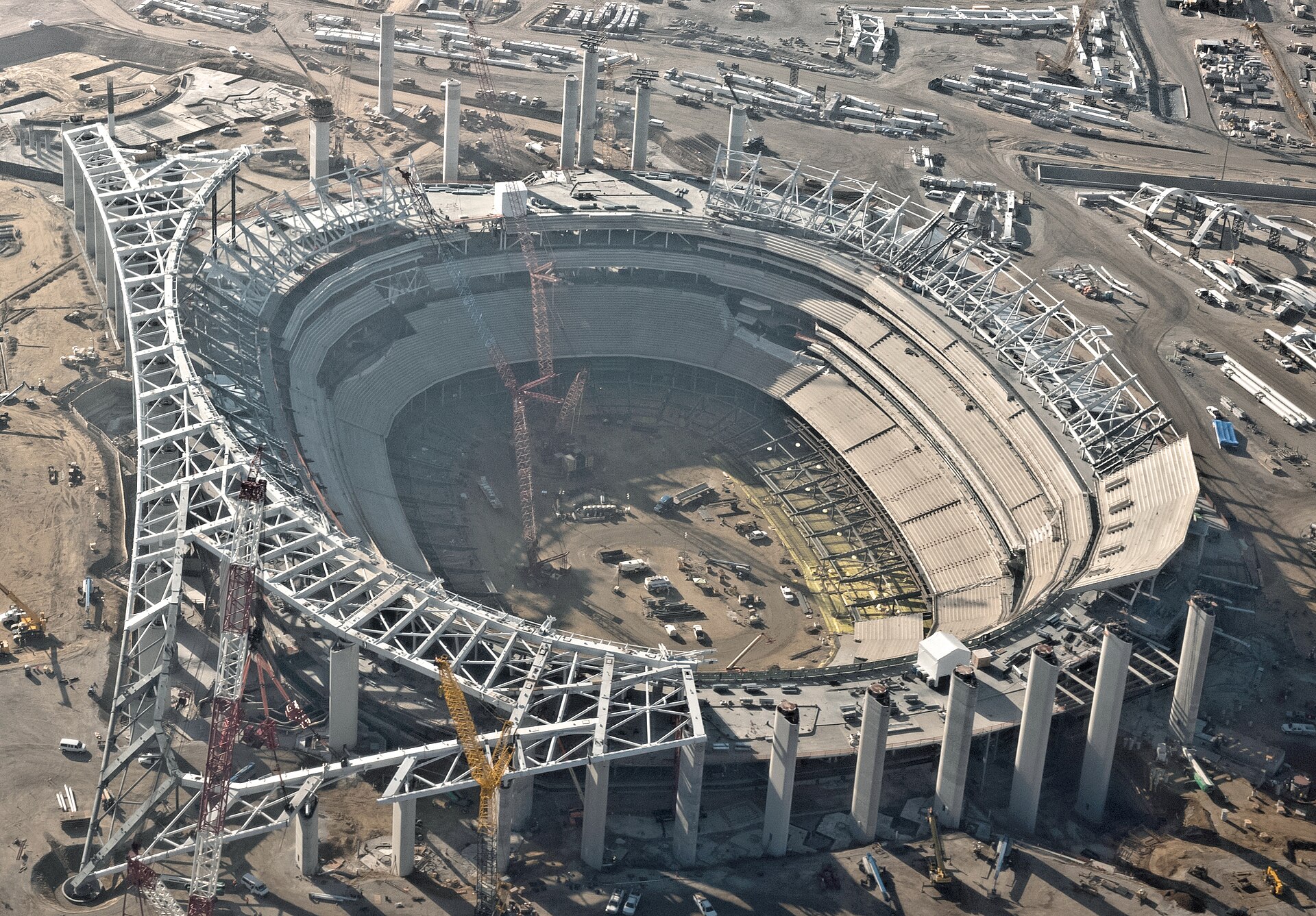 SoFi Stadium in Inglewood, California, the Rams' home field, in bright daylight