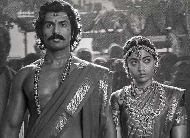 Vijay Deverakonda and Rashmika Mandanna in period attire on a Ranabaali poster
