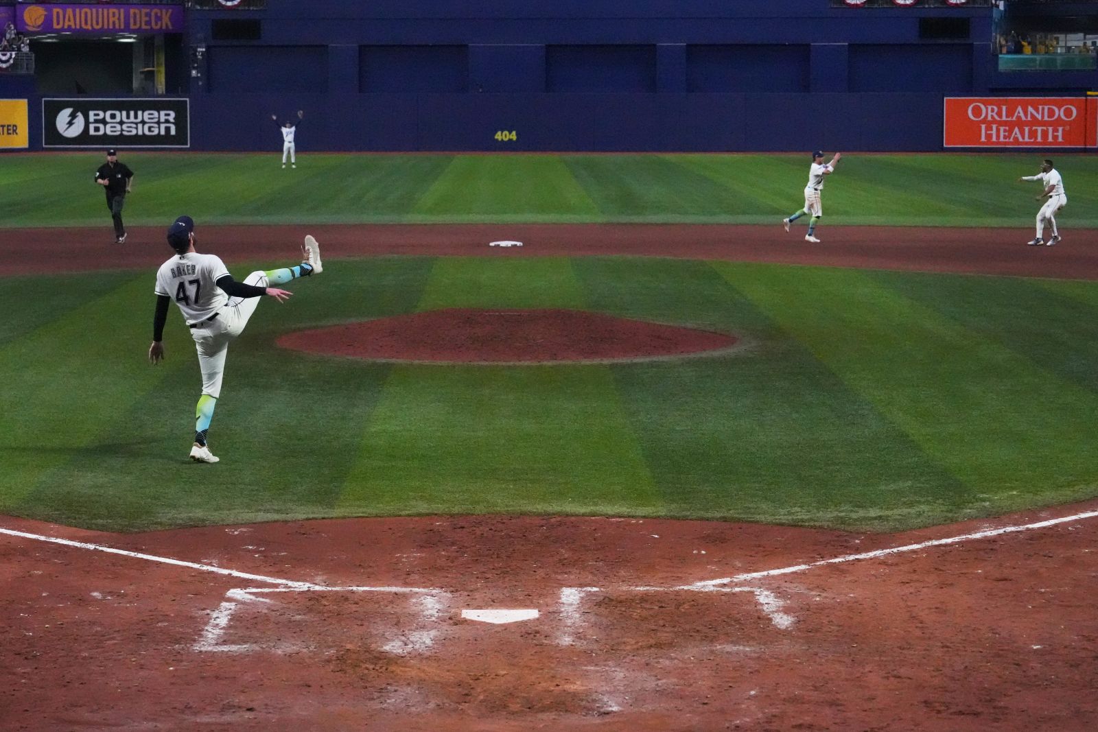 Rays reliever Bryan Baker celebrates after the final out of the ALCS at Tropicana Field