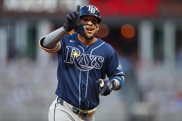 Victor Mesa Jr. celebrates — his tiebreaking two-run homer lifted the Rays over the Yankees in ALDS Game 3