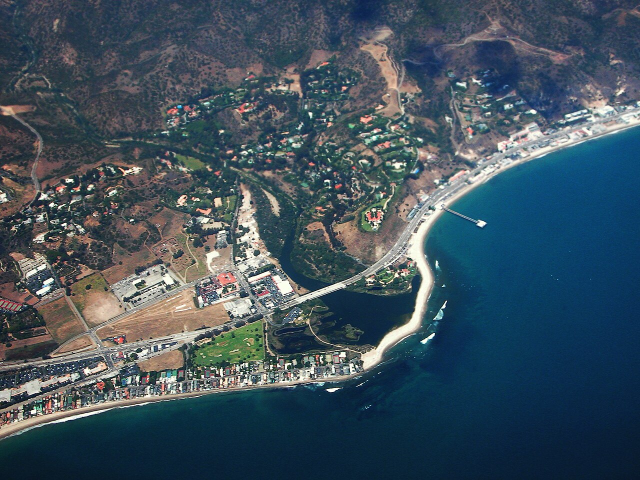 Aerial view of the Malibu coast and the dry Santa Monica Mountains (file photo)