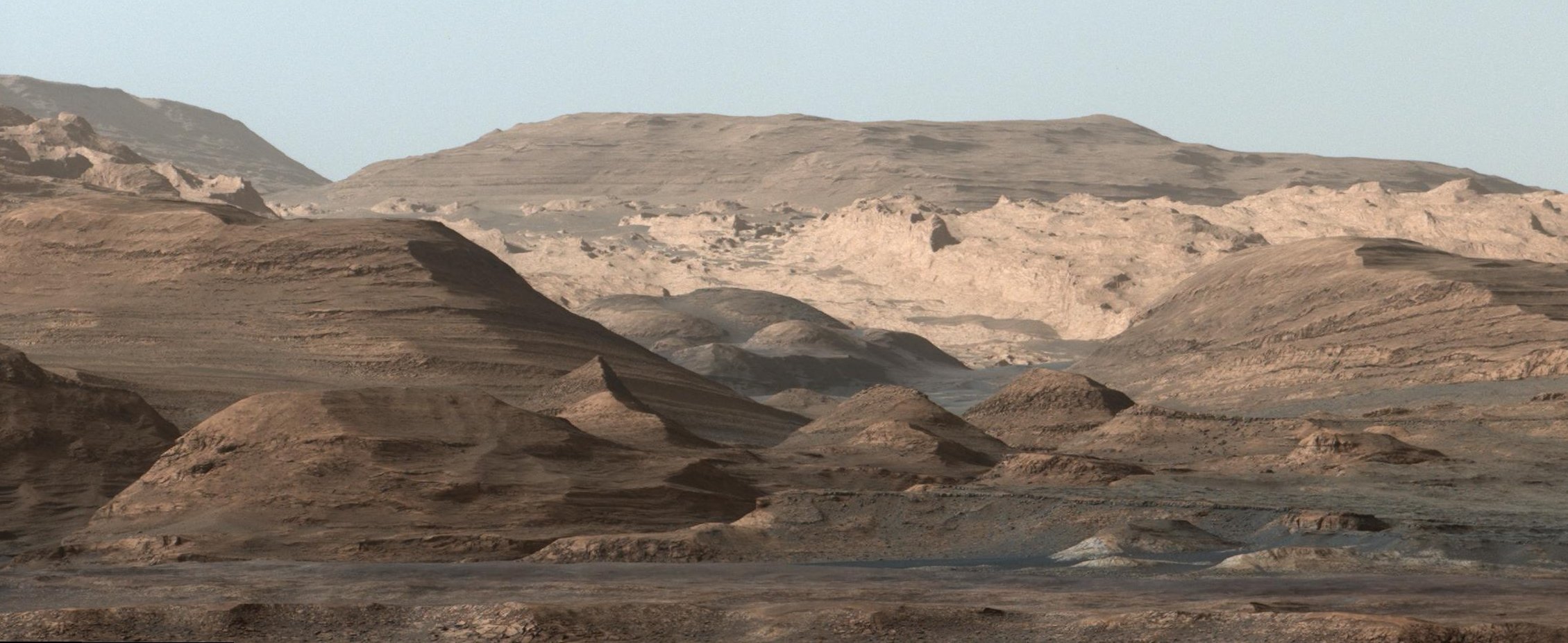The rust-red landscape of Mars around Mount Sharp, photographed by NASA's Curiosity rover