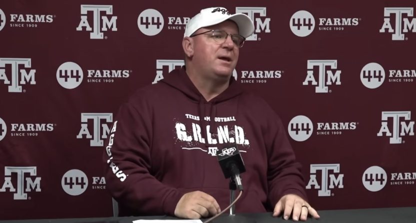 Texas A&M head coach Mike Elko at a press conference (file photo)
