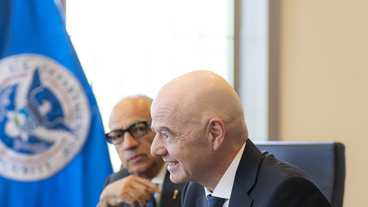 FIFA president Gianni Infantino at a meeting at U.S. Department of Homeland Security headquarters in Washington, D.C., in April 2026 (file photo)