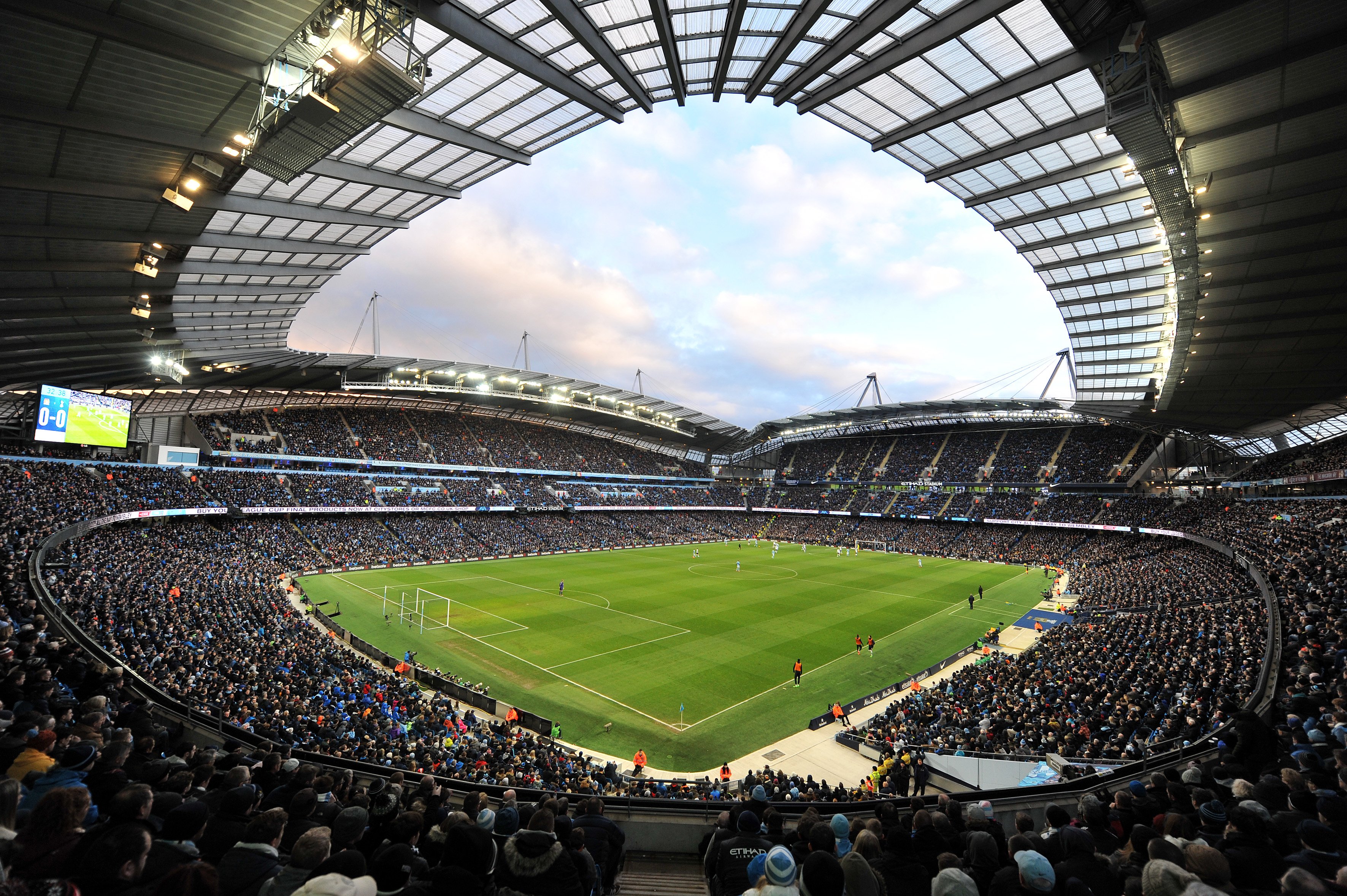 The Etihad Stadium in Manchester, home of Manchester City, packed on a matchday