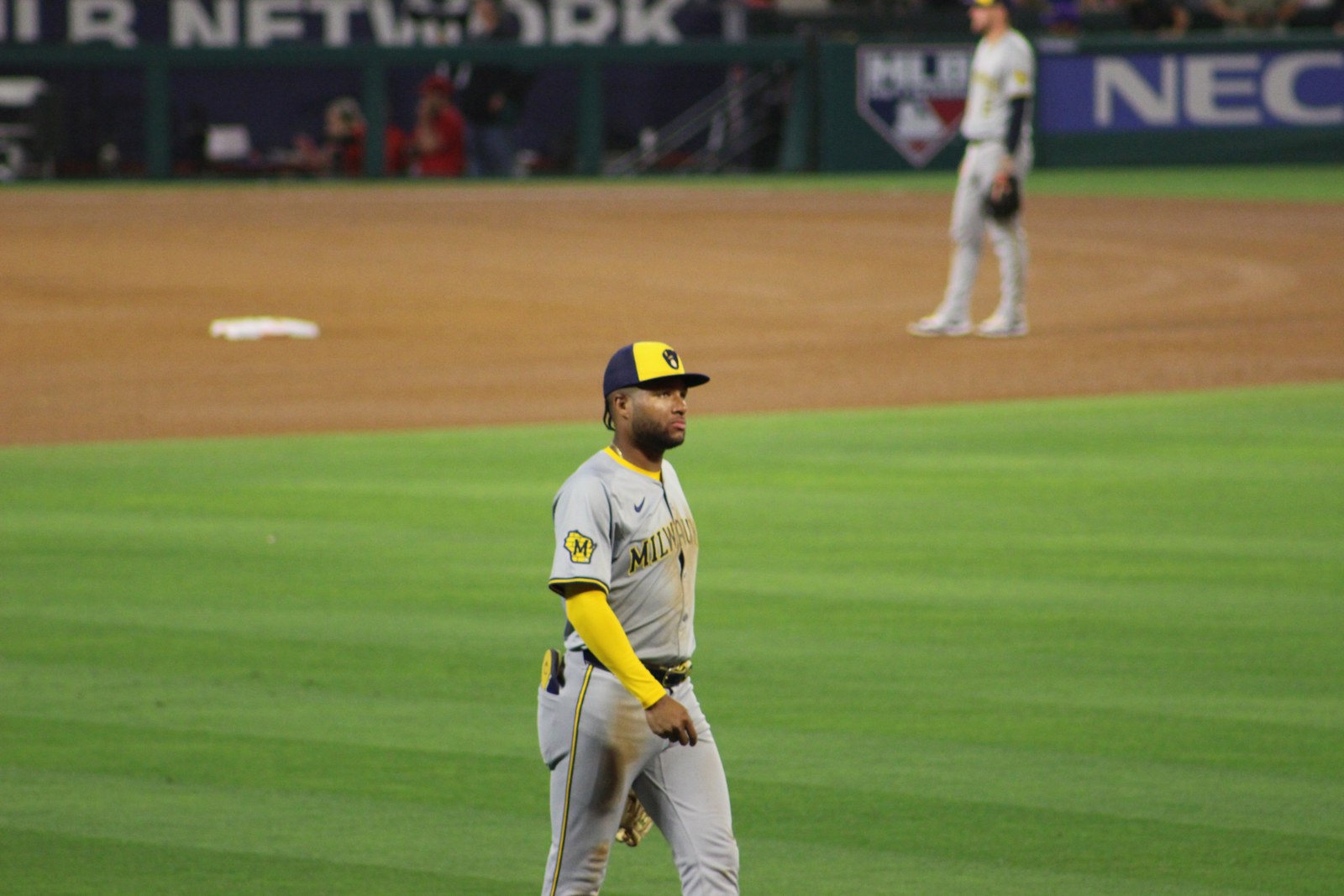 Jackson Chourio, Milwaukee Brewers outfielder, in right field at Angel Stadium in Anaheim on June 18, 2024 — 2024 file photo