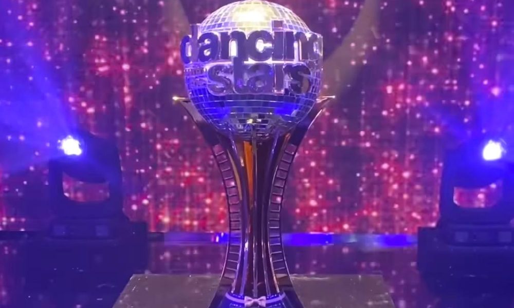 The Dancing with the Stars mirrorball trophy on the ballroom stage (file photo)
