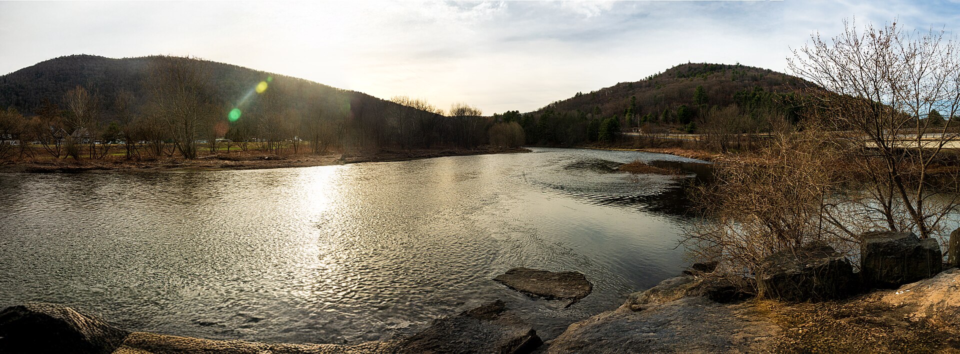 Sunlight on a river confluence in New York state