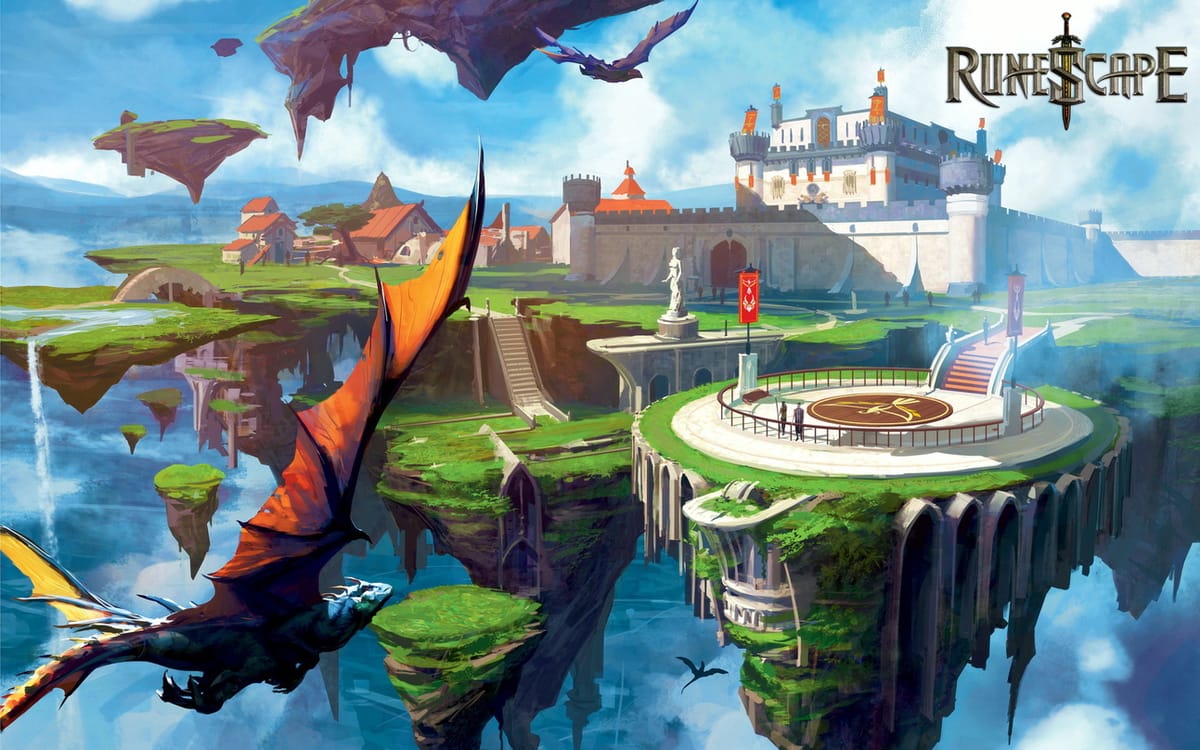RuneScape key art showing adventurers in the world of Gielinor