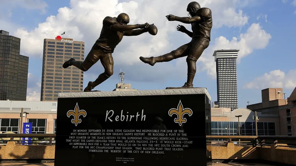 The Steve Gleason statue outside the Caesars Superdome
