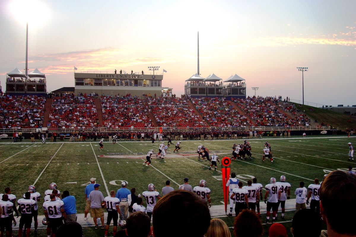 Williams Stadium at dusk in Lynchburg, Virginia