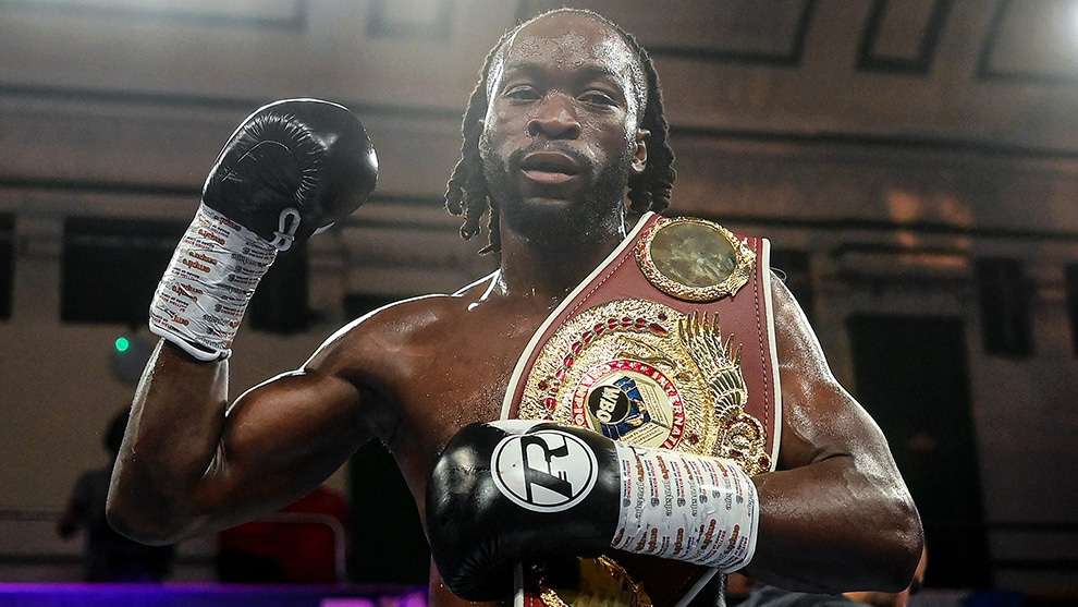 Derek Chisora poses with a WBA championship belt — the same hardware the winner of Schofield vs. Bahdi takes home from Chicago.