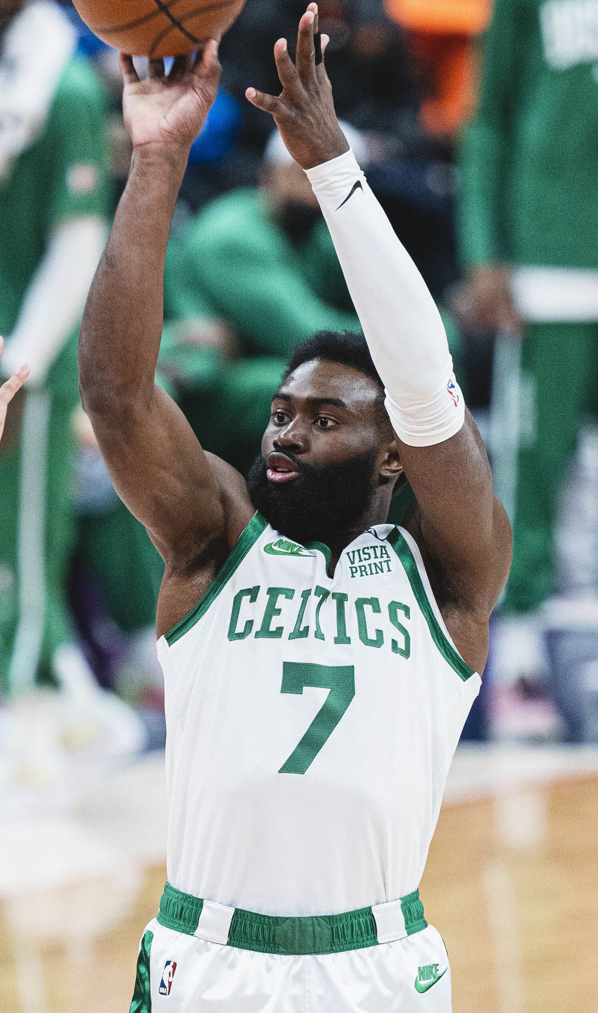 Jaylen Brown driving to the basket in a Boston Celtics uniform
