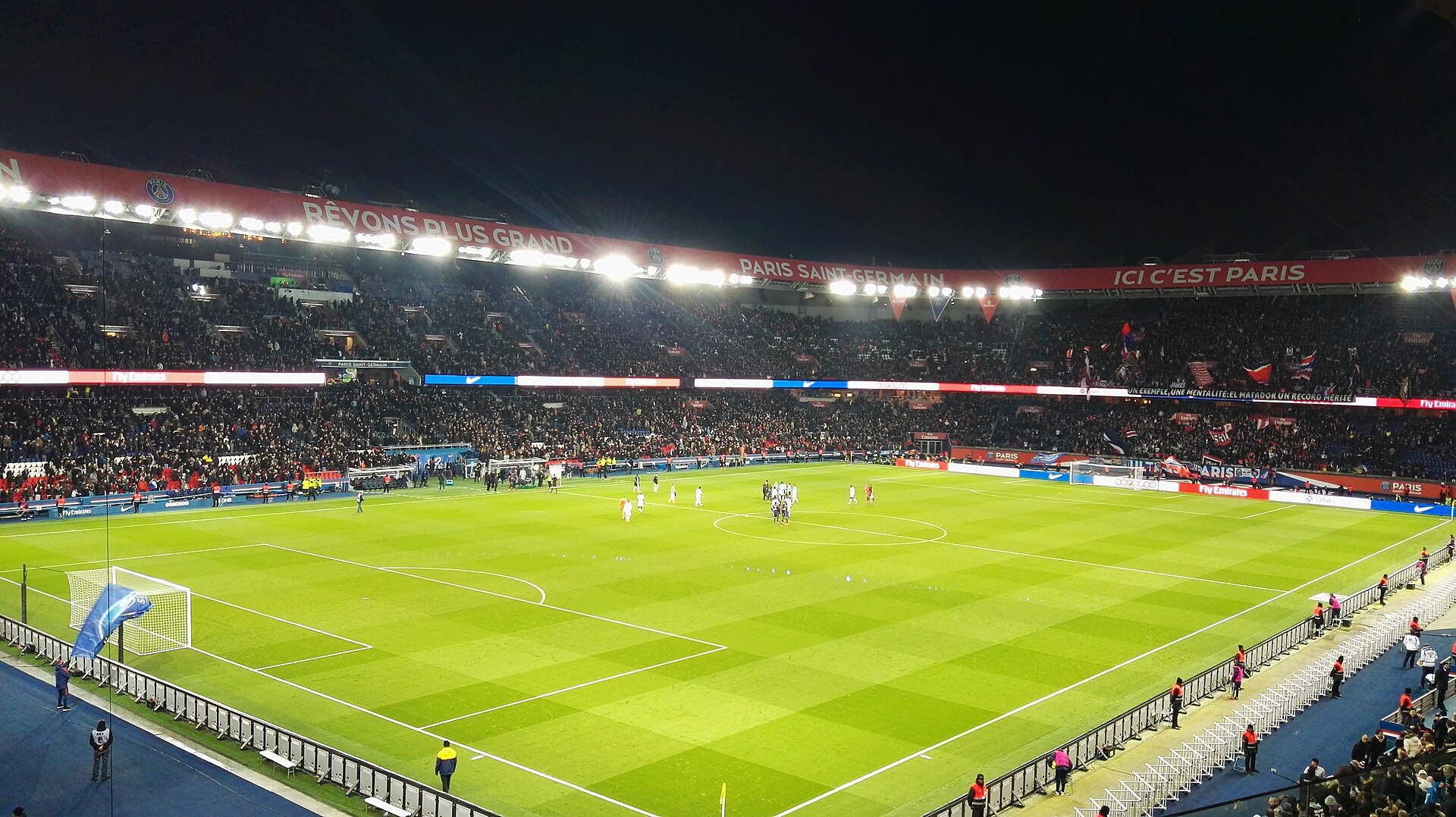 The Parc des Princes in Paris under lights on a match night
