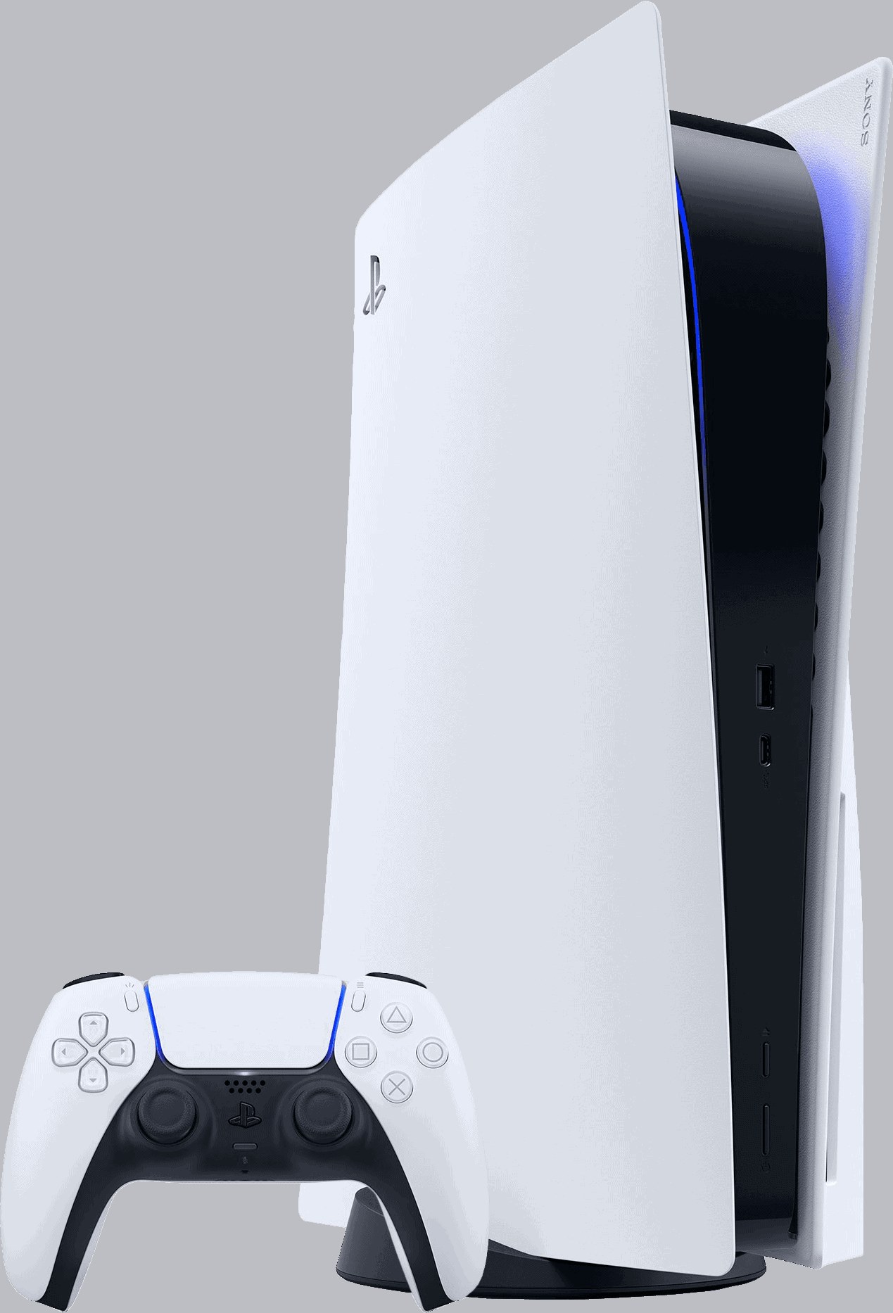 The standard PlayStation 5 console with a DualSense controller