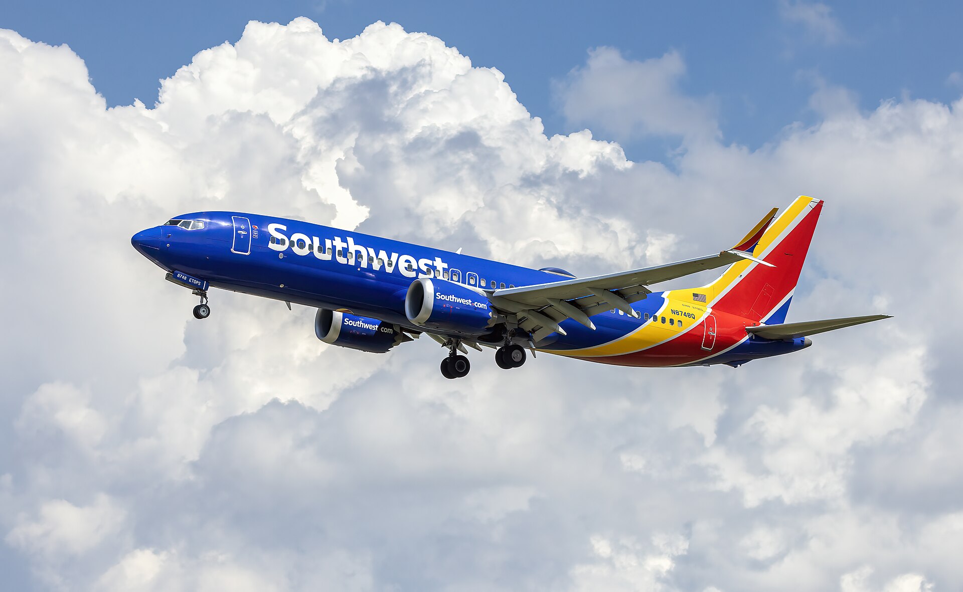 A Southwest Airlines Boeing 737 MAX 8 in flight