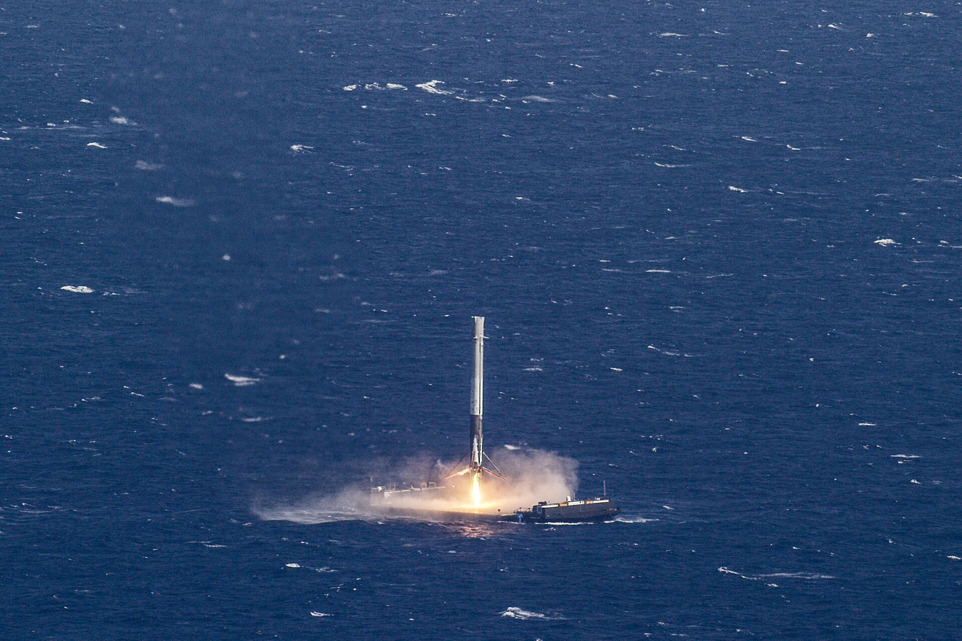 A Falcon 9 first stage landing on a droneship at sea
