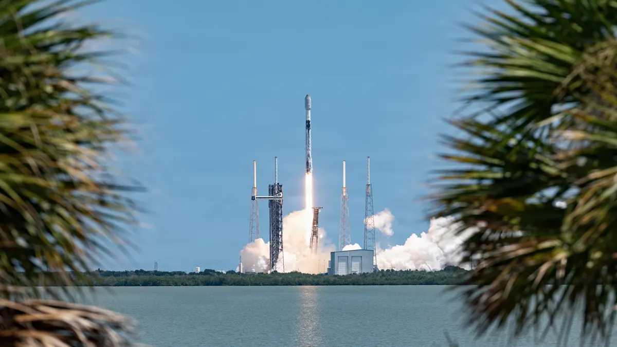 A Falcon 9 rocket lifting off from Space Launch Complex 40 at Cape Canaveral