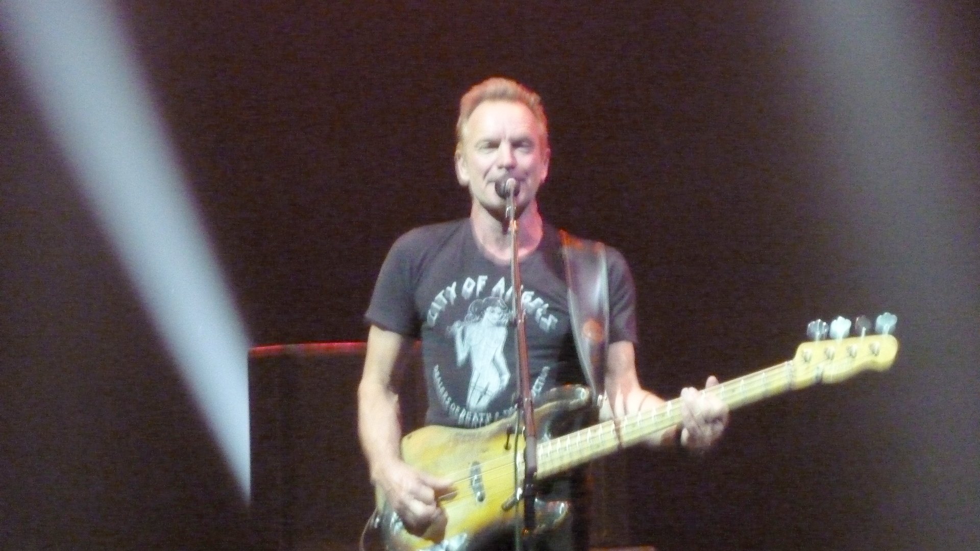 Sting performs with his battered Fender bass during a Las Vegas concert