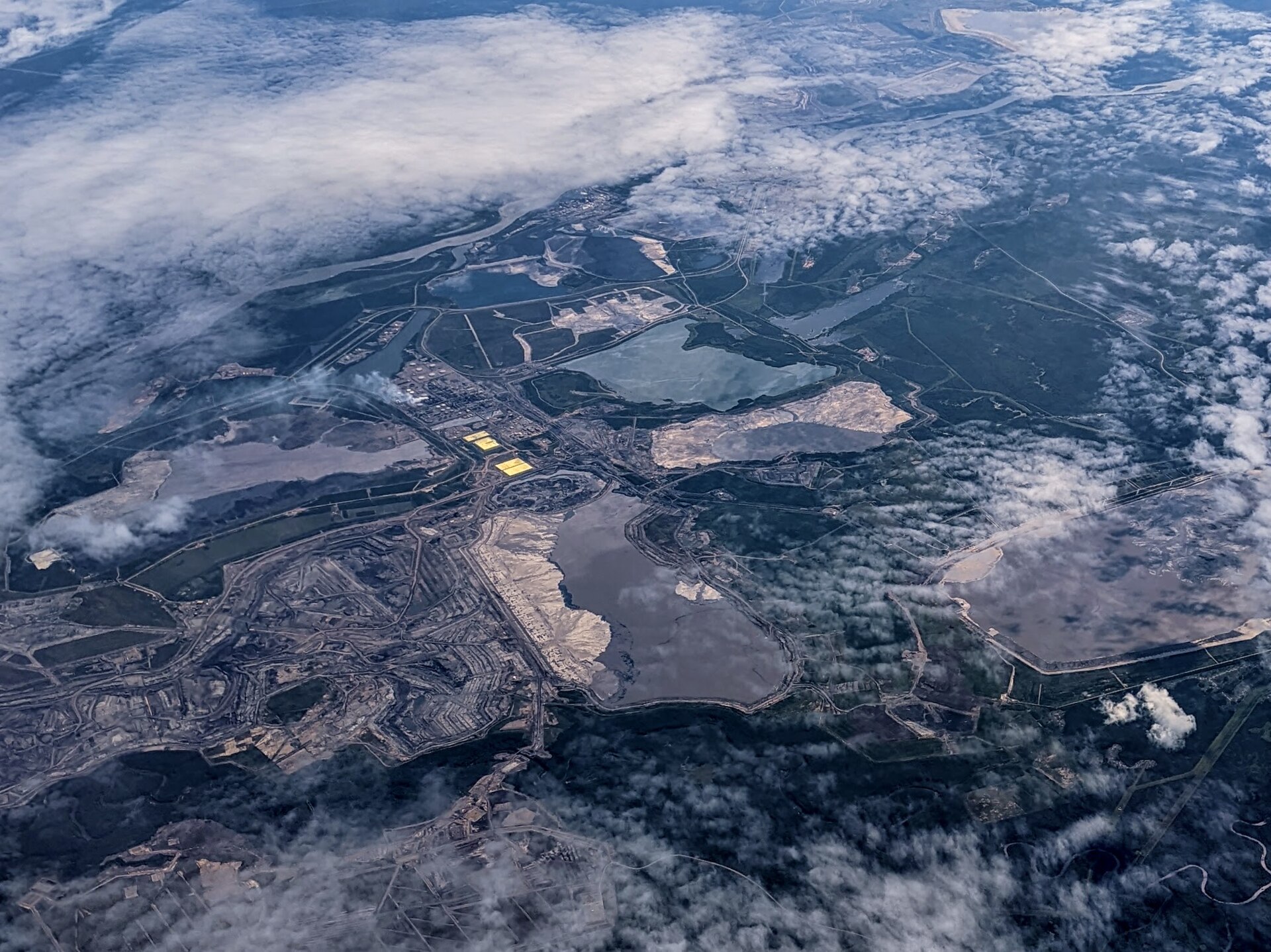 Aerial view of oil sands mining operations near Fort McMurray, Alberta, Canada