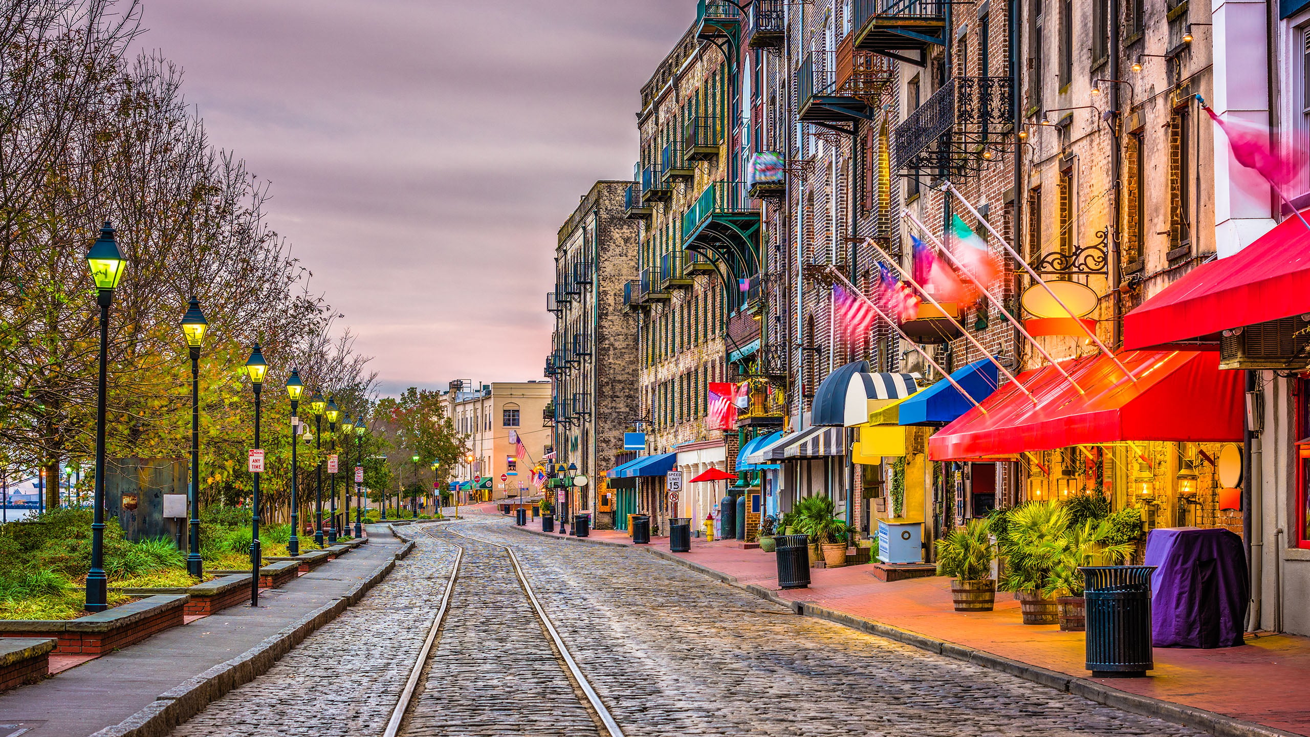 A bright Southern small-town main street in daylight