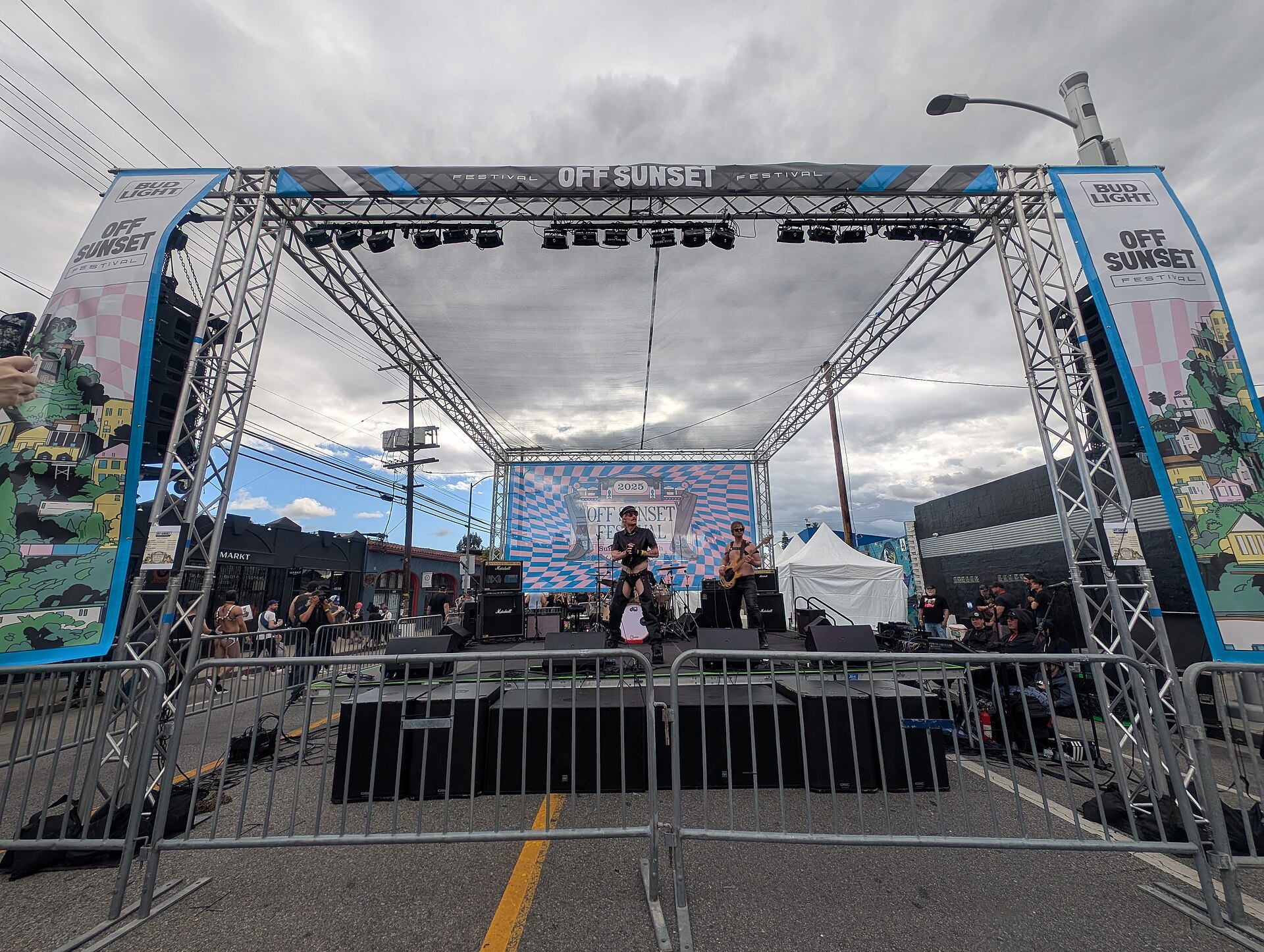 A music stage at a Los Angeles street festival
