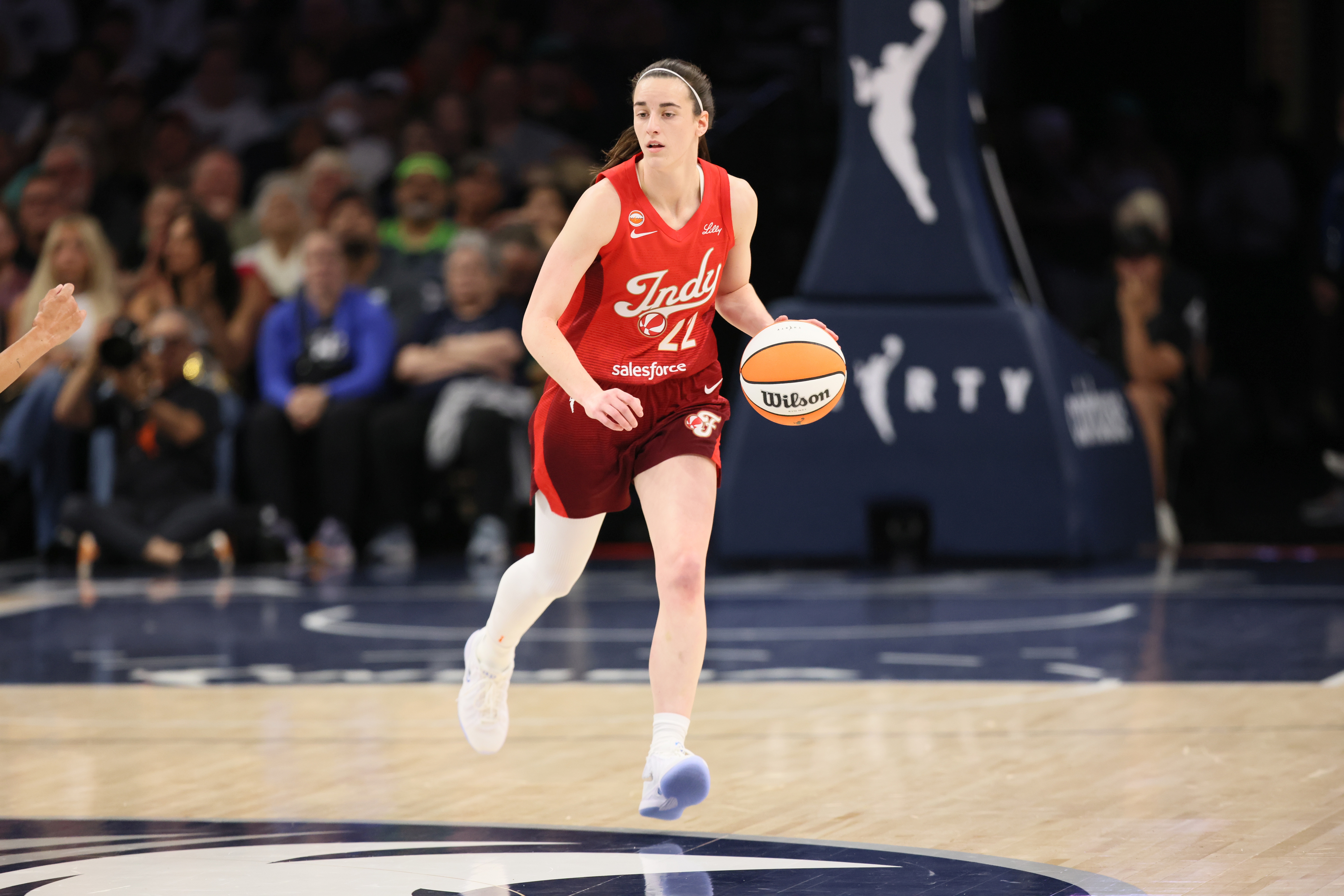 Indiana Fever guard Caitlin Clark, who watched the Chiefs beat the Chargers 22-6 from Taylor Swift's suite at Arrowhead Stadium on October 18, 2026 (file photo)