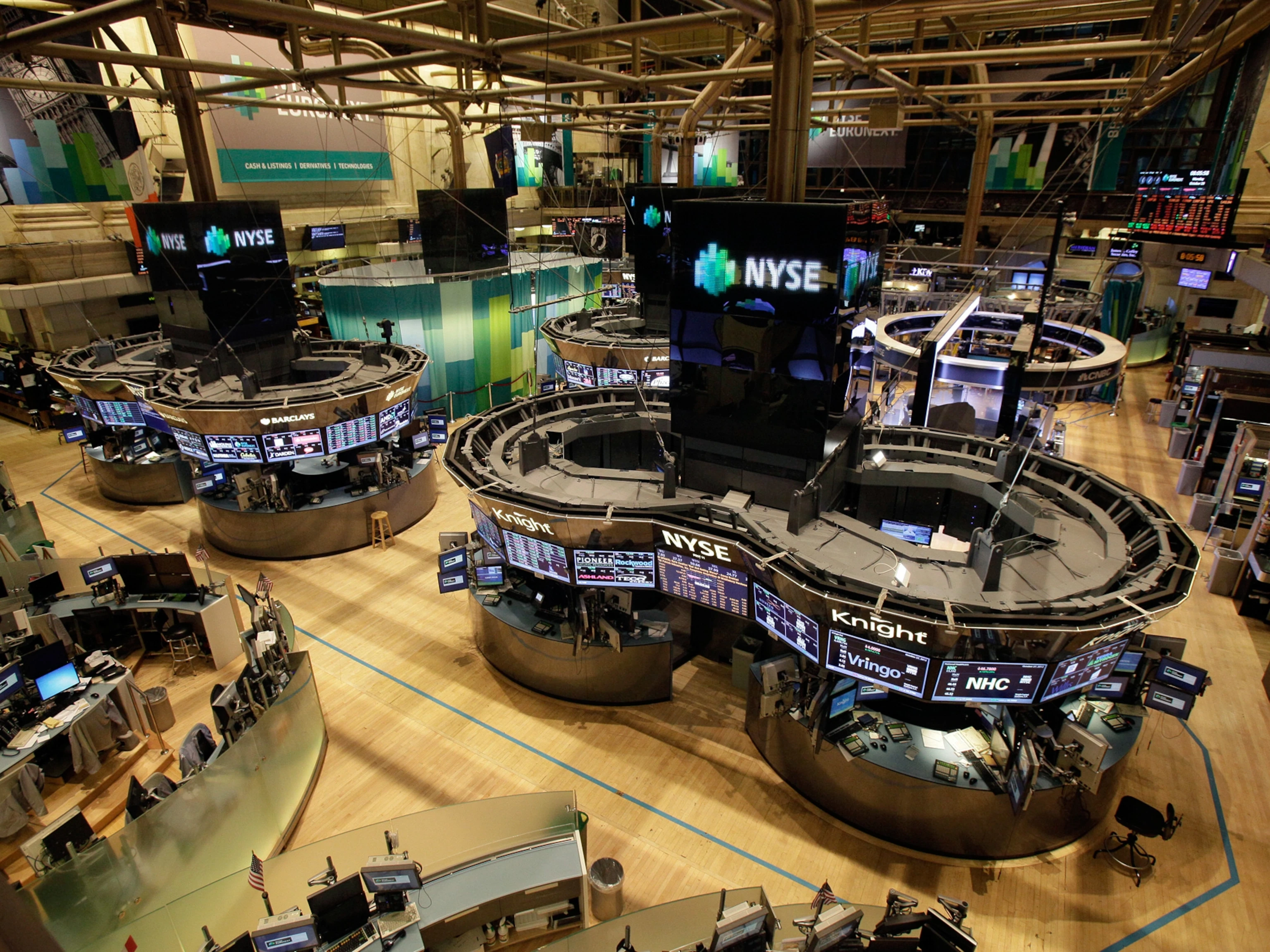 Trading posts on the floor of the New York Stock Exchange