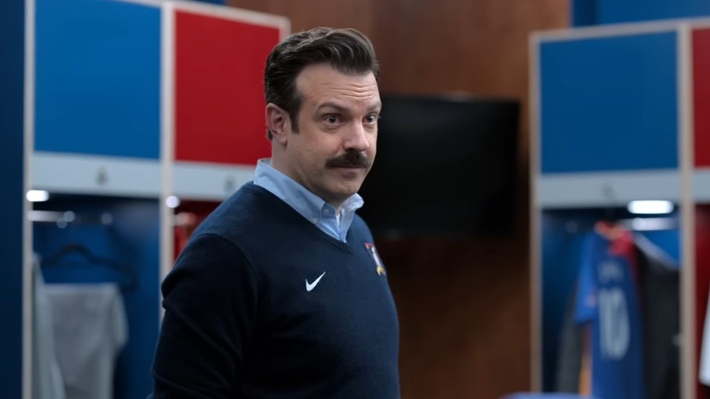 Jason Sudeikis as Ted Lasso in the Season 4 locker room