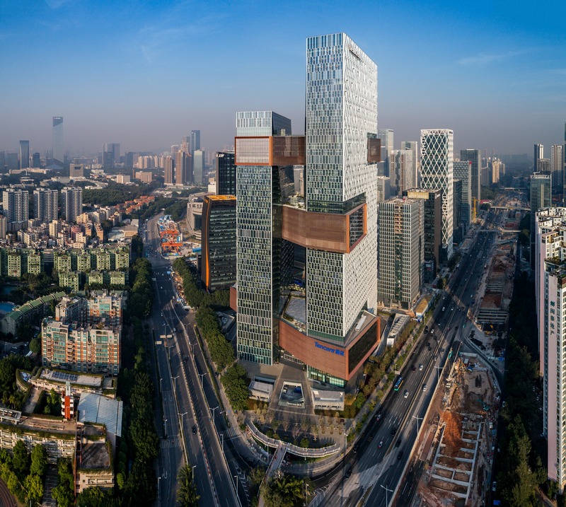 Tencent's Seafront Towers headquarters in Shenzhen — the company is considering a $5 billion offshore bond sale to fund AI infrastructure