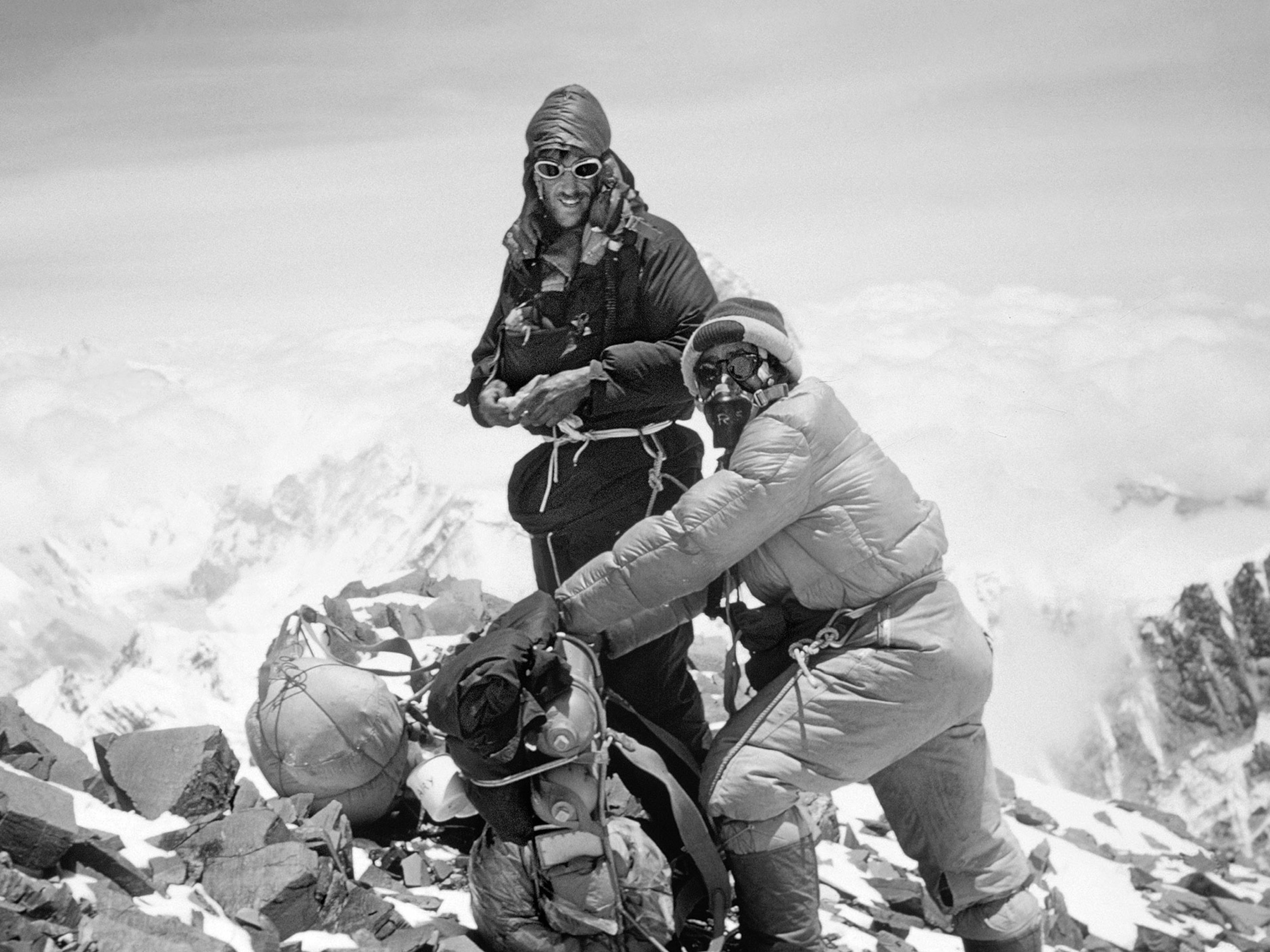 Climbers ascend toward the summit of Mount Everest