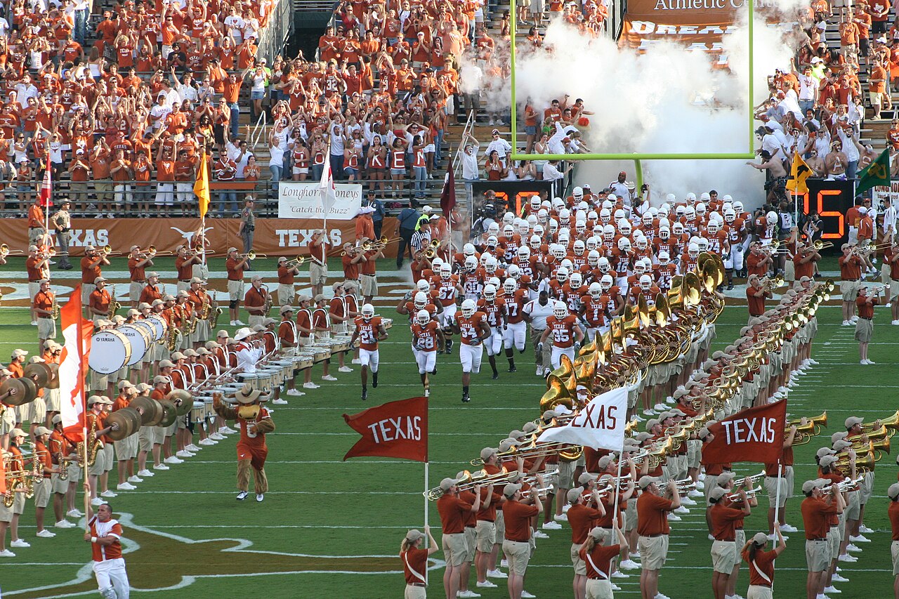 The Texas Longhorns run onto their home field in Austin (file photo)