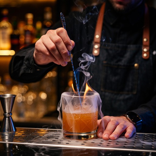 A bartender crafting a cocktail at the bar