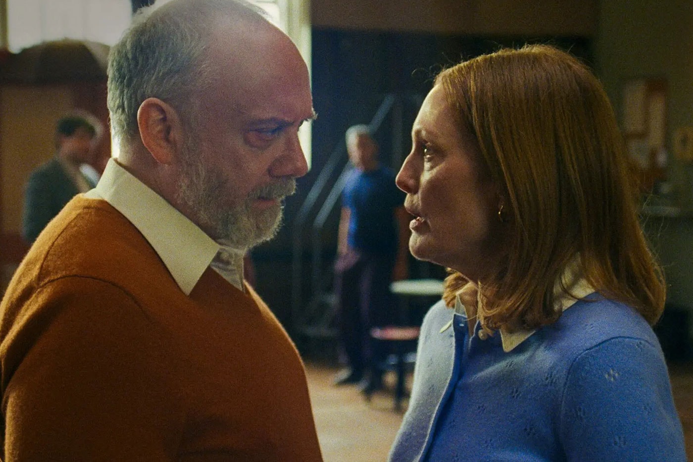 Paul Giamatti and Julianne Moore face off in The Debut — Giamatti plays a domineering theater director, Moore the housewife who defies him