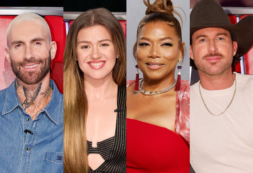 The Voice Season 30 coaches: Adam Levine, Kelly Clarkson, Queen Latifah and Riley Green.