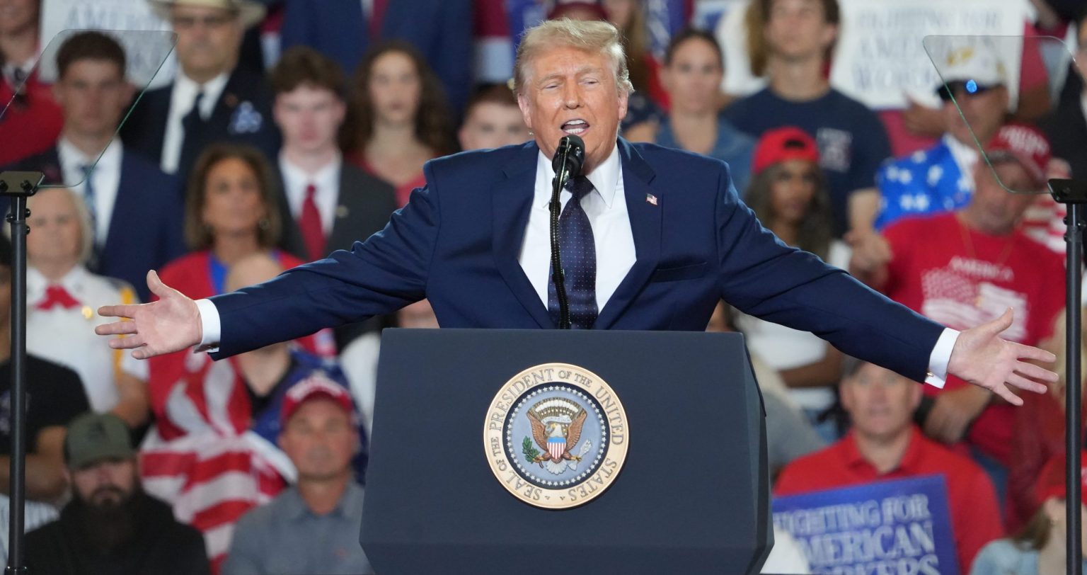 Donald Trump speaking at a campaign rally