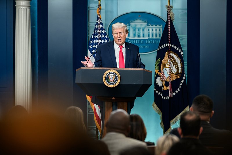 President Donald Trump speaking at the White House