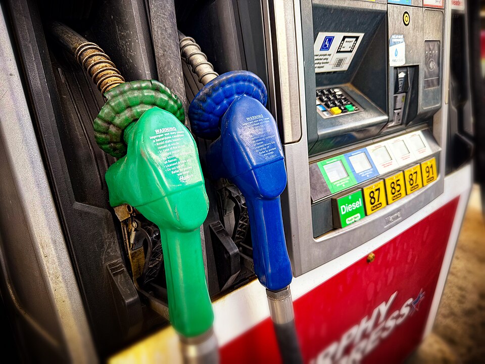 A diesel fuel pump at a gas station — average US diesel prices have topped $6 per gallon