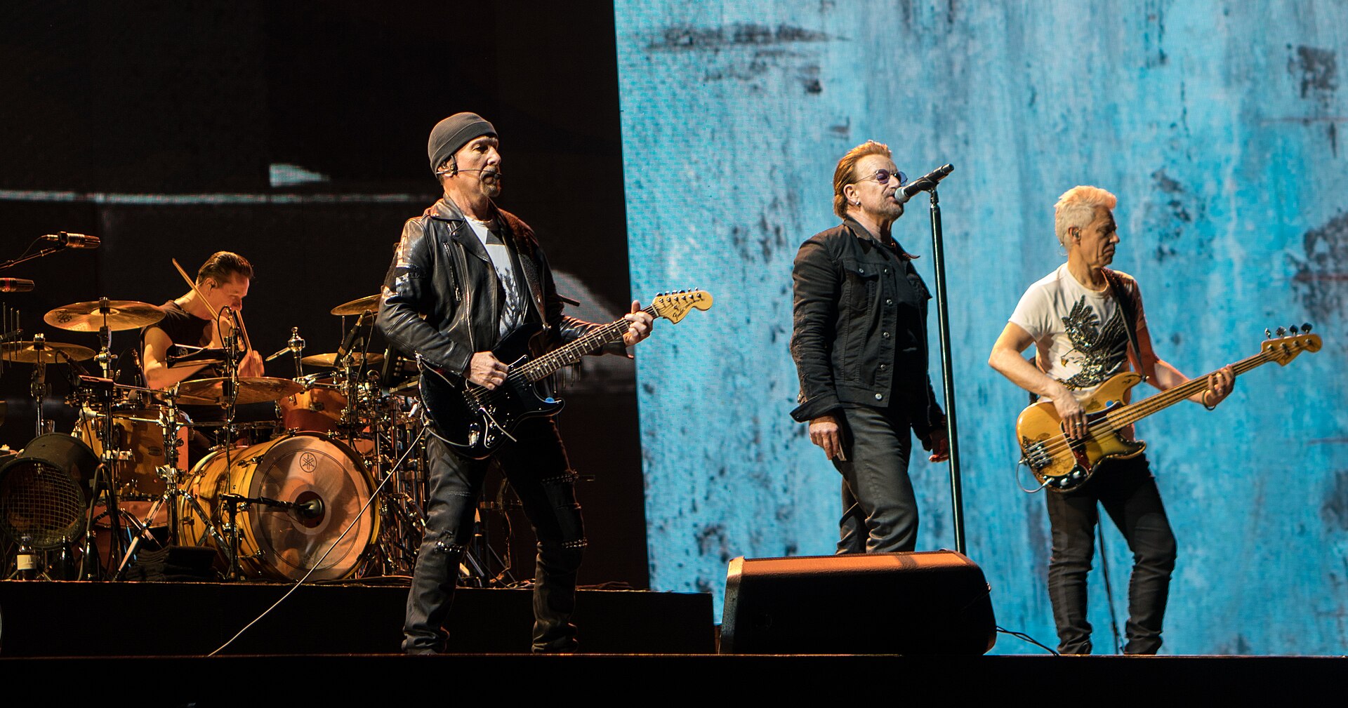 U2 performing live on the Joshua Tree Tour in Brussels in 2017