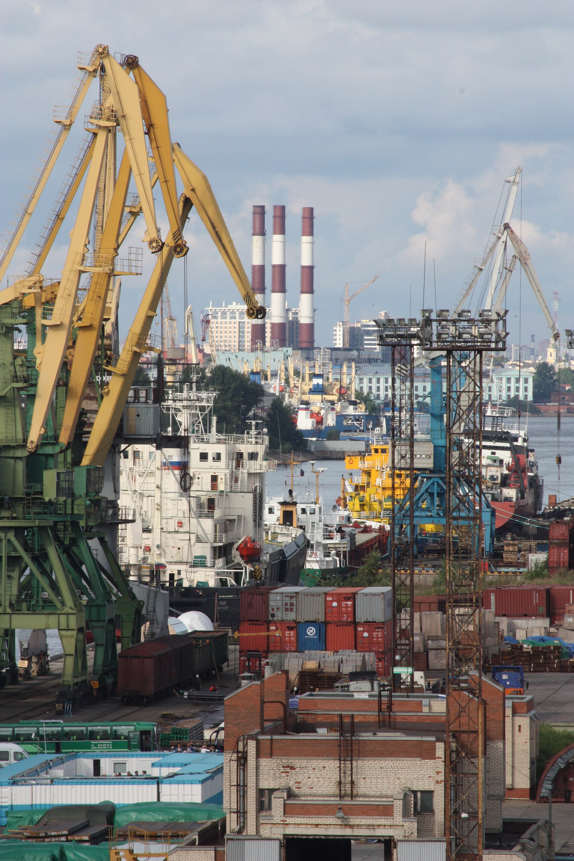 Cranes and cargo at the Port of St. Petersburg, Russia
