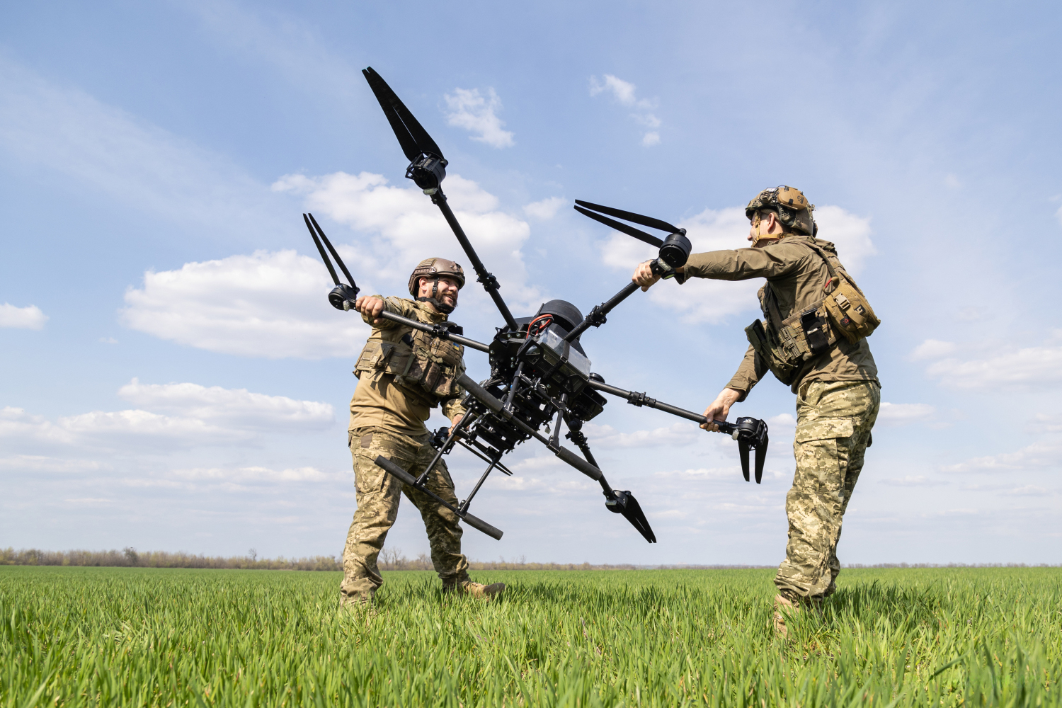 A Ukrainian Vampire unmanned bomber octocopter on display.