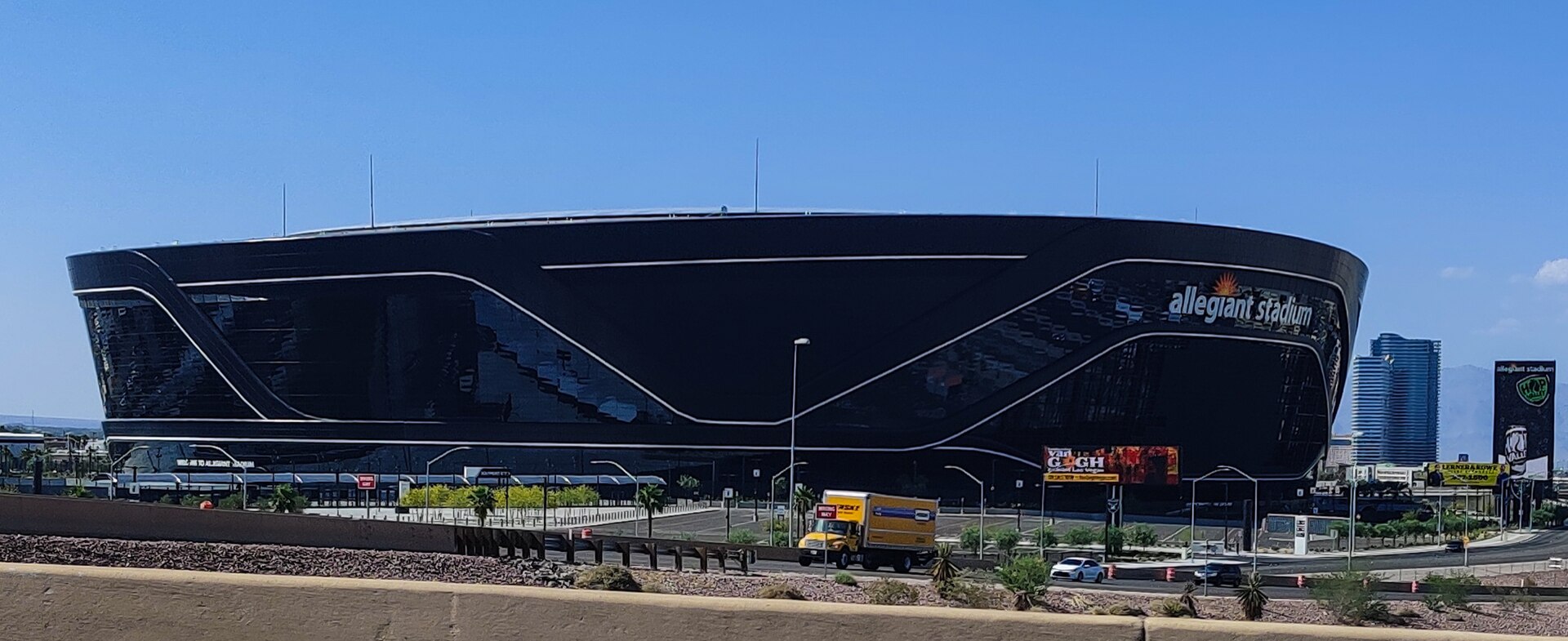 Allegiant Stadium exterior on the Las Vegas Strip