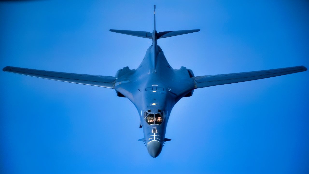 A B-1B Lancer in flight over the U.S. Central Command area of operations