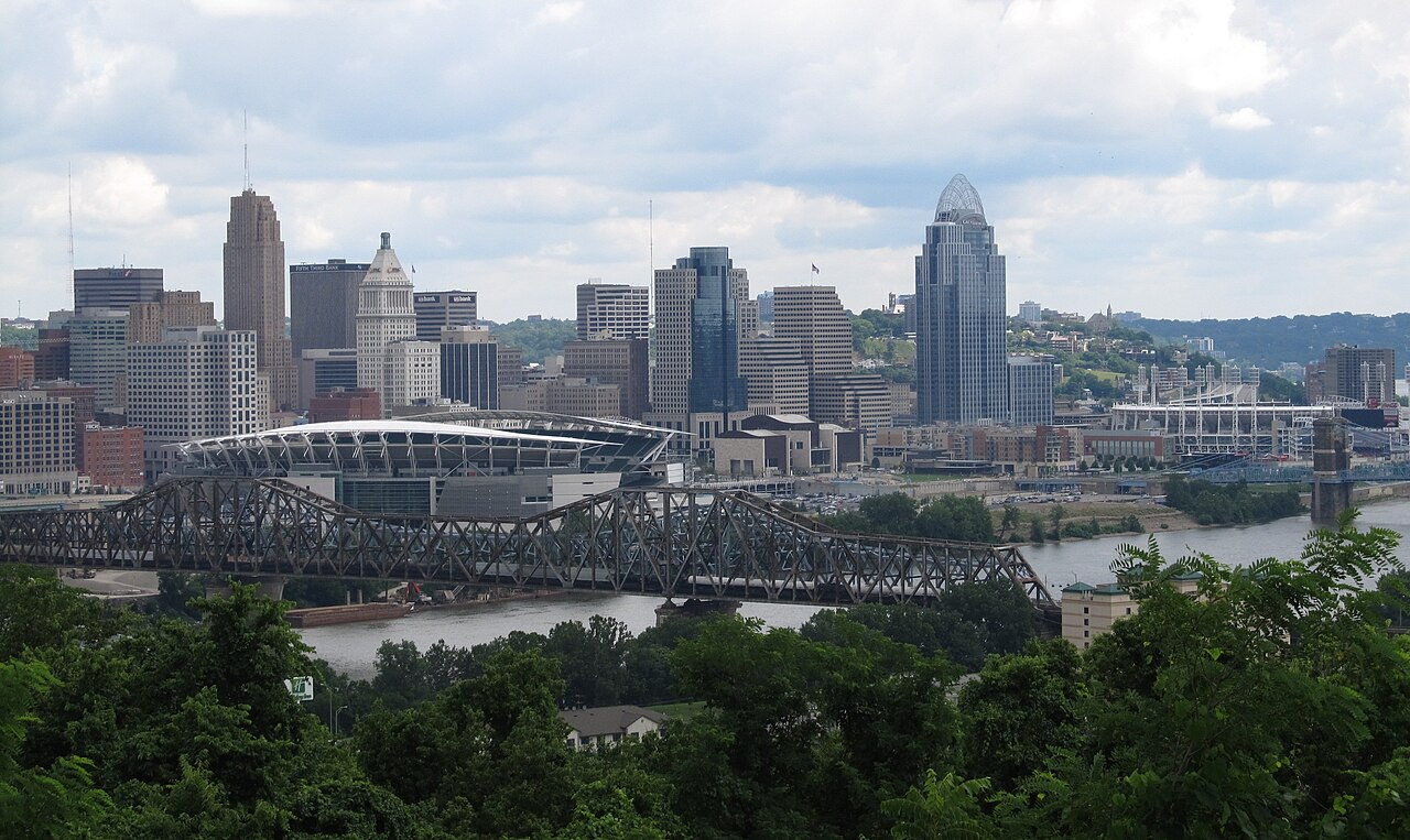 The Cincinnati skyline seen from Devou Park across the Ohio River