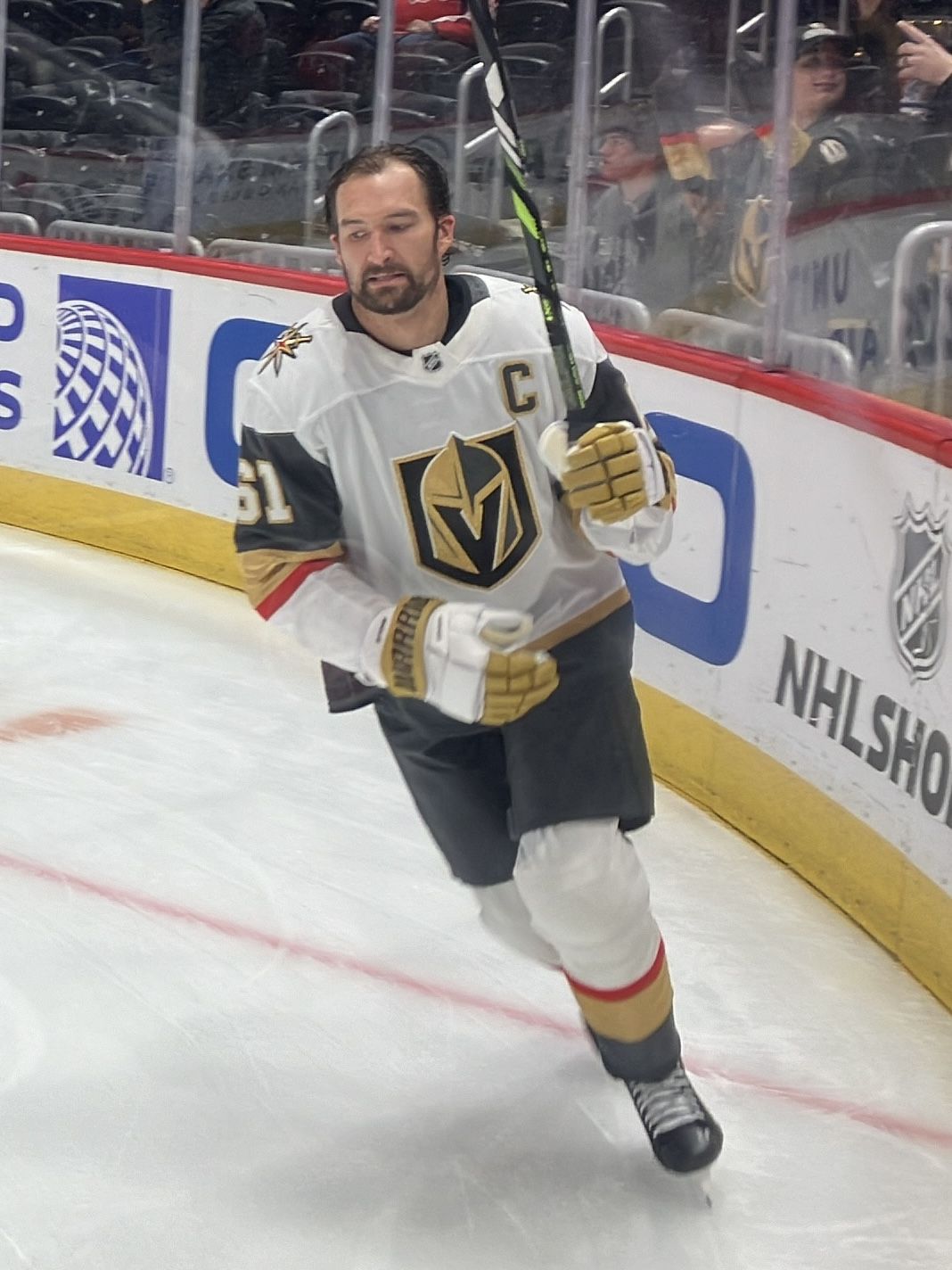 Golden Knights captain Mark Stone skating during warmups