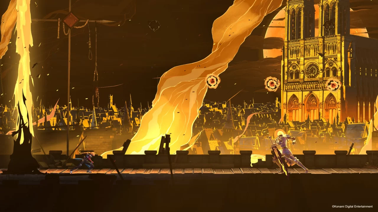 Rose Belmont facing down an armored knight in Castlevania: Belmont's Curse